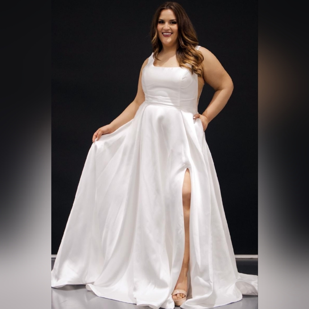 Ultra Classy Mikado Satin Ball Gown With Pockets And Illusion Sides